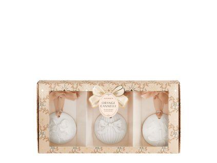coffret boules de noel parfumees rubans de fete orange cannelle